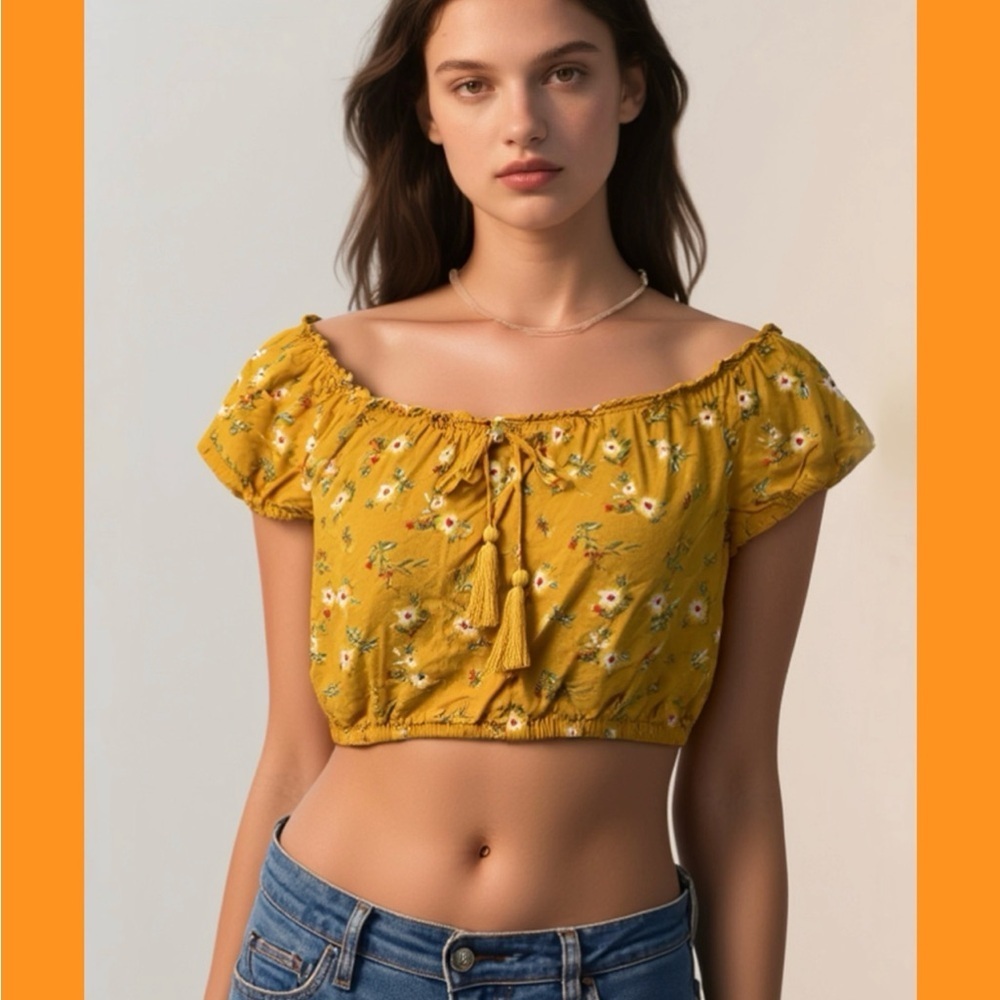 J for Justify Yellow Floral Off-Shoulder Crop Top